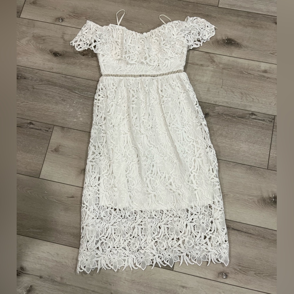 Astr White Lace Off-Shoulder Dress